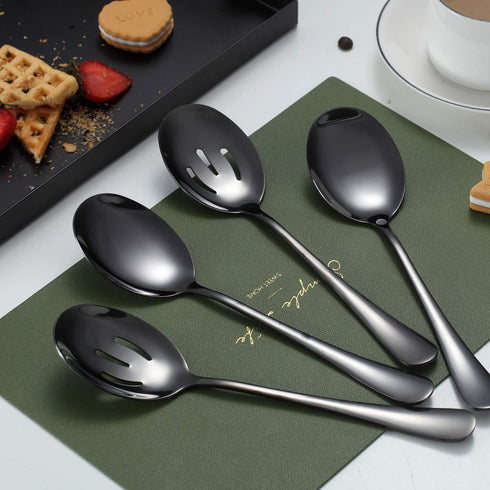 Black Kyraton Titanium Plating Serving Set - 4 Pieces with 2 Spoons and 2 Slotted Spoons