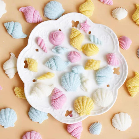 4 PCS Marine Theme Cake Fondant Silicone Mold, Seashell Conch Starfish Baking Molds for Cake Decoration
