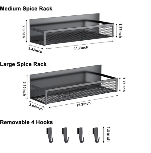 Magnetic Spice Rack for Refrigerator, 2 Pack Magnetic Shelf, Fridge Magnet Organizer with Moveable 4 Hooks, Magnetic Fridge Shelf for Kitchen Organization and Storage (2 Pack) by Aufworld
