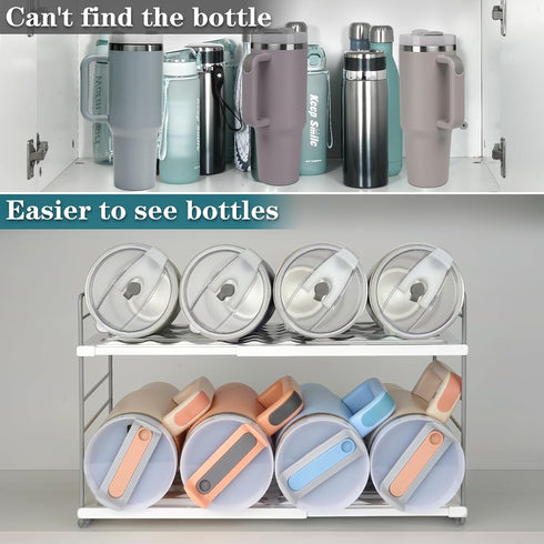 2 Water Bottle Organizer For Cabinet, Adjustable Tumbler Storage, Expandable Water Bottle Holder For Kitchen