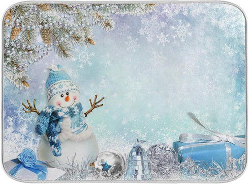 Kcldeci Merry Christmas Dish Drying Mat 18x24 Inch, Snowman Winter Xmas Drainer Pad for Kitchen Countertops