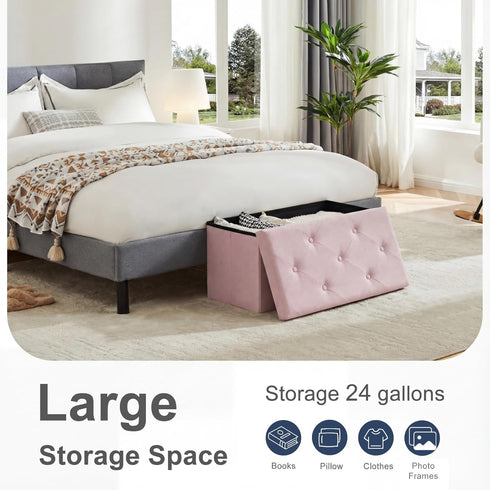 30in 660lbs, DUMOS Storage Ottoman Bench, Storage Bench Foot Rest Stool with Padded Seat, Bedroom Bench with for Living