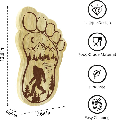 Sasquatch Charcuterie Board, 12.6" X 7.6" Unique Bigfoot Gifts, Footprint Cheese Board & Serving Tray for Anniversary Birthday Party Christmas Wedding Gifts, Mom, Big Foot Party Decor