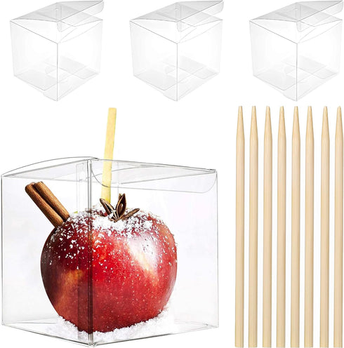 20 Pack 4''x 4'' x 4'' Clear Candy Apple Boxes with Hole