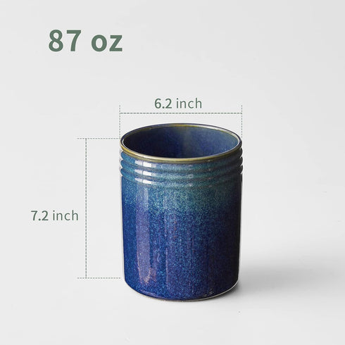 DOWAN 7.2" Large Kitchen Utensil Holder - Ceramic Crock with Table-Protection Cork Mat for Kitchen Decor & Housewarming