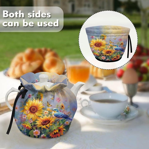 Sunflower Butterfly Hummingbird Tea Pot Dust Cover: Insulated Kettle Cover for Home Kitchen, Easy to Clean and Portable