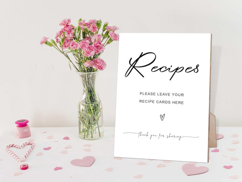 Minimalist Style Leave Your Recipe Card Display Sign: 8x11 Wooden Sign for Weddings and Showers