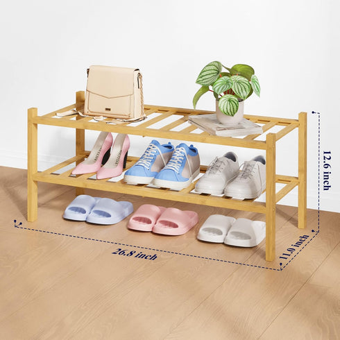 Closet 26.8" 2 Kitsure Bamboo Wooden Shoe Rack for - Stackable Shoe Organizer with Modular Structure, Space-Saving Shoe