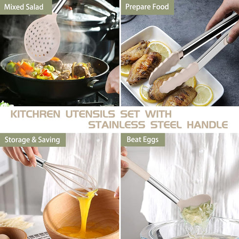 Umite Chef 15 pcs Stainless Steel Kitchen Cooking Utensil Set - Nonstick Cookware Tools Gift