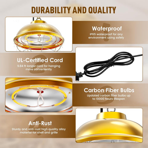 Micosong 300 Bulb 2 Watt Heat Lamp for Chicken Coop, Hanging Chicken Coop Heater, Carbon Fiber Waterproof Coop Heater