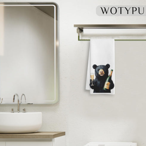 WOTYPU 16x24 Inch Black Bear Gifts Kitchen Bar Towels, Bears Lovers Gifts Dish Tea Towel, Funny Black Bear