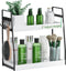 VITVITI 2-Tier Bathroom Organizer Countertop, Wood Storage Shelf with Hooks for Bathroom Corner Sink Vanity, White