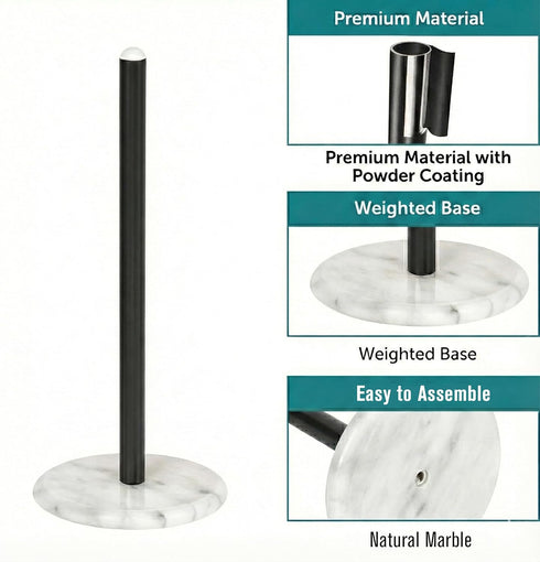 Countertop, 5.5 12.6 Inch, Creative Home Natural Marble Base Paper Towel Holder Stable Roll Dispenser with Powder
