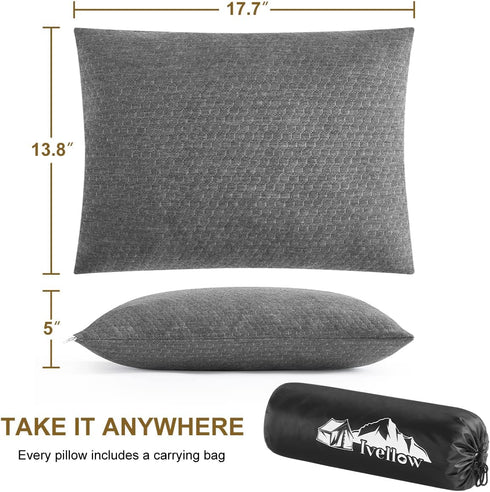 Ivellow Compressible Travel Pillow, Shredded Memory Foam Camping Pillow for Outdoor Backpacking and Hiking