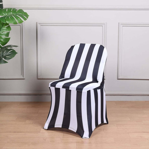 Efavormart Black & White 2" Striped Spandex Stretch Fitted Folding Chair Cover