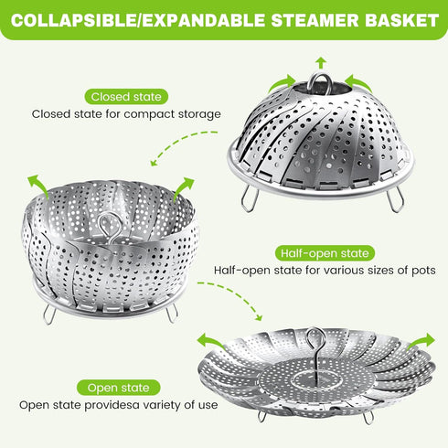Zocy Premium Stainless Steel Steamer Basket for Instant Pot Accessories, Expandable for Food and Vegetables
