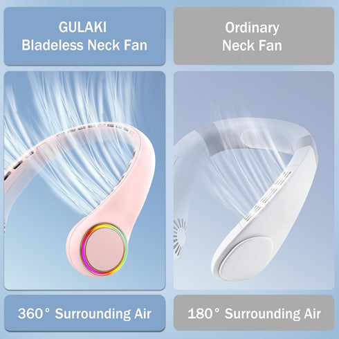 Portable Neck Fan - 4000mAh Air Conditioner with 5-17H Lifespan, 3 Adjustable Speeds, 64 Cool Lights (Pink)