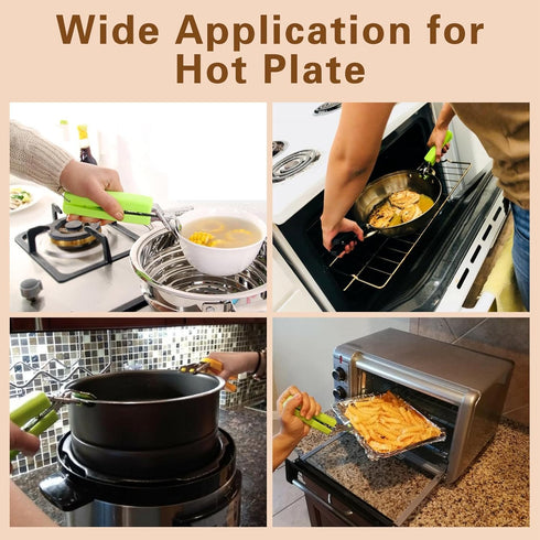 2 Pack Hot Plate Gripper Clips Holder Tongs for Moving Hot Plates, Bowls, Pizza Pan, Green