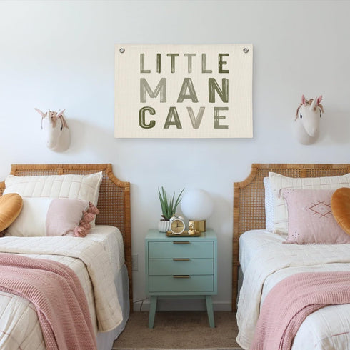Little Man Cave Decor for Nursery, Sage Green Canvas Banner, Long Live Boyhood Wall Hanging Linen Banner Flag Decor