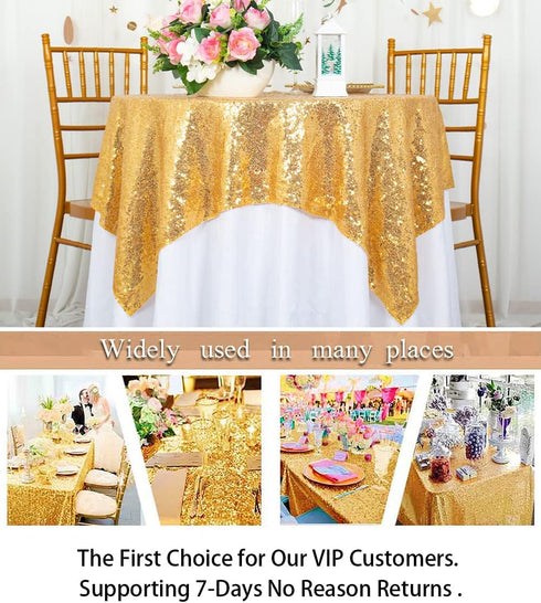 ShinyBeauty Gold Sequin Tablecloth - Sequin Table Overlay for Wedding/Party/Event Decoration (36inx36in)
