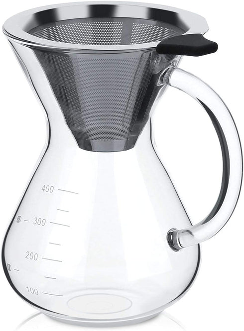 Pour Over Coffee Maker, Reusable 400ml Borosilicate Glass Hand Drip Manual Dripper Brewer Pot with Scale, Portable for