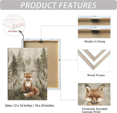ICHZUMW 12x16in, Set 3 Woodland Animals Nursery Wall Decor, Nursery Wall Art, Watercolor Bear Fox Deer Painting Print