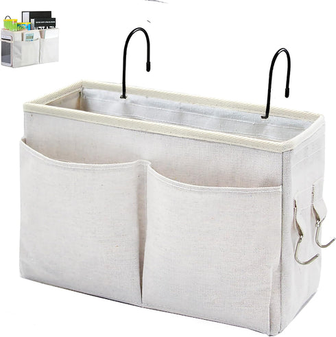 Bedside Caddy Organizer, Multi-Function Hanging Storage Bag for Bunk Bed & Dorm Bed Rails, White