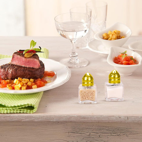 Set of 5 Mini Salt and Pepper Shakers, 0.5 oz Glass Cube Mini Spice Shaker with Funnel for Wedding, Party, Home, Kitchen
