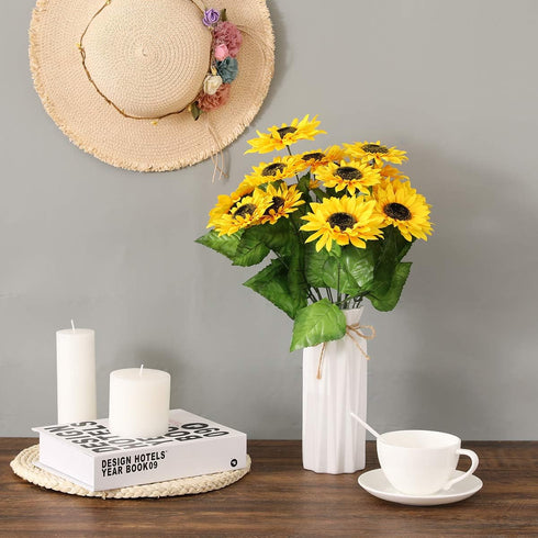 DerBlue 15.74'' Artificial Sunflowers Bouquet with 14 Heads and 40 Leaves - Fake Silk Flowers for Home Office Decor