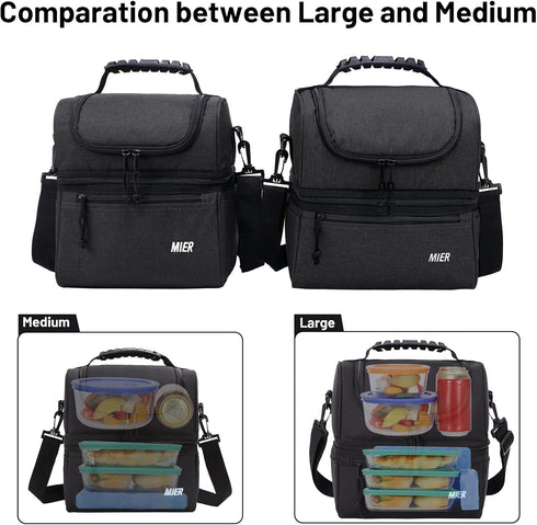 MIER Large Insulated Lunch Box - Dark Grey Cooler Tote Bag for Men, Women, Double Deck Cooler
