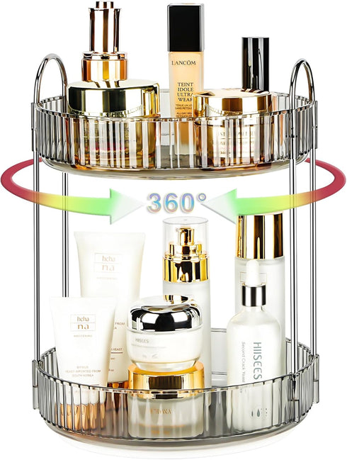 360 Rotating Makeup Organizer, 2 Tier Lazy Susan Bathroom Counter Organizer, Skincare