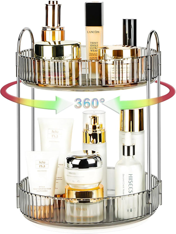 360 Rotating Makeup Organizer, 2 Tier Lazy Susan Bathroom Counter Organizer, Skincare
