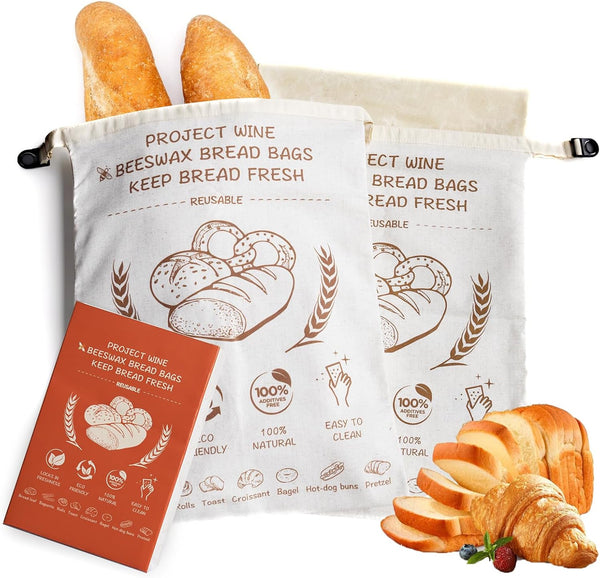 Beeswax Bread Bags for Sourdough & Homemade Bread - Reusable Natural Cotton