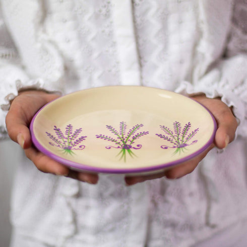 Handmade Lavender Floral Purple and Cream Glazed 7.9inch/20cm Side Plate - City to Cottage Unique Ceramic Dinnerware
