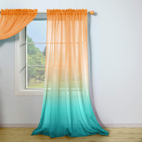 Orange and Green Curtains, 63 Inch Length for Bedroom Decor, 1 Panel Pocket Window Sheer Drape, 52x63 Long