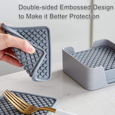 Set 6, Set 4 Inch,Cool Colinda Silicone Drink Coasters with Holder, of for Tabletop Protection and Office Desk, Cup Mat