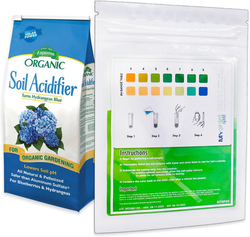 6 lbs 20 Espoma Organic Soil Acidifier Bag With My Garden Pool PH Test Strips ct. - Acidify, Enhance Hydrangea Color