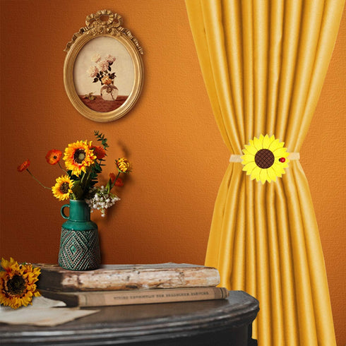 1 Pair Sunflower Curtain Magnetic Tiebacks, Non-Woven Fabric, Rural Style Holdbacks