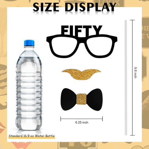 Adult 50th Birthday Photo Booth Props, 41 Pcs for Her Him, Gold and Red Decorations, 50th Happy Birthday Supplies