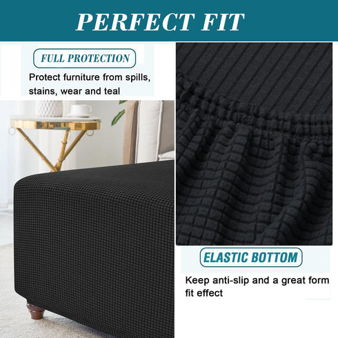 HFCNMY Stretch Square Ottoman Cover Knitted Jacquard Ottoman Cover Washable Square Ottoman Slipcover Storage Ottoman