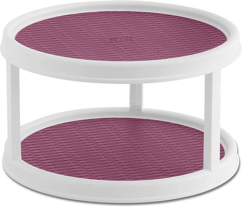 Copco Non-Skid 2 Tier Pantry Cabinet Lazy Susan Turntable, 12-Inch, White/Purple