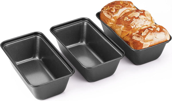 HONGBAKE Mini Loaf Pan for Baking Bread, 6 x 3.3 x 2 In Nonstick Small Tins Set of 3, Dark Grey