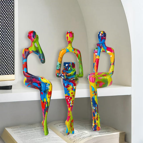 3Pcs Graffiti Thinker Statue Accents Reading Women Sculptures, Modern Aesthetic Figurine Decoration, Abstract Art