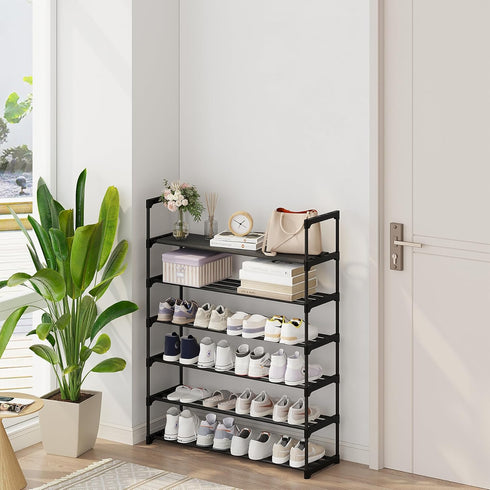 6-Tier 30 Calmootey Shoe Rack, Tall Large Capacity Pairs Shoes Storage Organizer, Stackable Wide Shoe Shelf