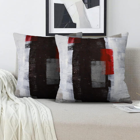 Set of 2 Red and Grey Abstract Art Pillow Covers, 18 x 18 Inch Decorative Throw Pillows for Living Room Bedroom Sofa