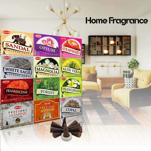 HEM 12 Assorted Boxes of HEM Incense Cones, Natural Fragrance for Aromatic Rooms and Meditation