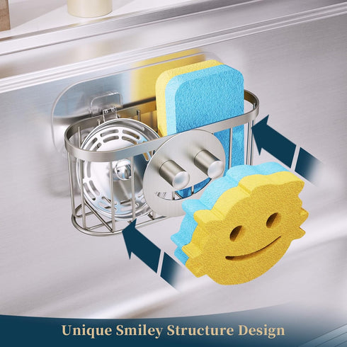 Consumest Sponge Holder Smiley Face - Kitchen Sink Caddy, Sink Organizer with Removable Suction Cups & Adhesive Strips