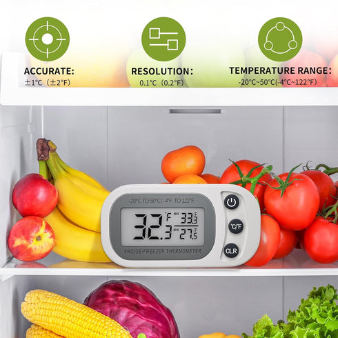 Digital Frigerator Thermometer 2 Pack, Waterproof Fridge and Freezer Thermometer, Thermometer Refrigerator with Large LCD Screen, Stand and Magnetic Back, for Room,Kitchen, White