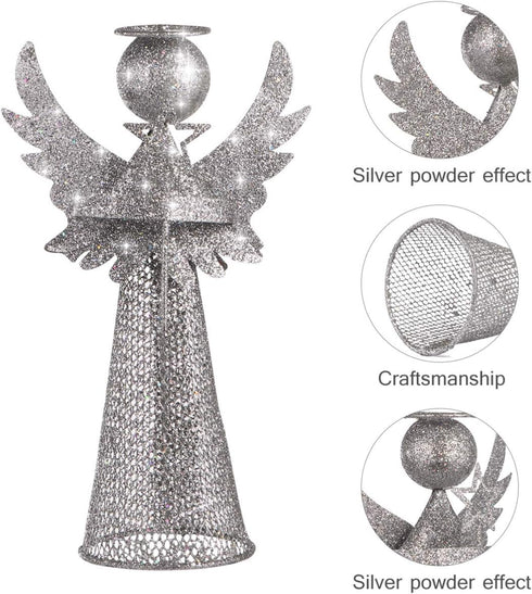 PRETYZOOM Christmas Silver Angel Tree Topper, Exquisite Glitter 3D Angel Figure Ornament for Party Home Xmas Tree