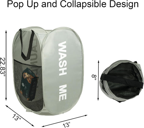 Collapsible Mesh Pop Up Laundry Hamper 2Pack Foldable Laundry Basket for clothing, stuffed animals, towels, for Kids Room, Dorm, Apartment (Black+Grey) by Aplter